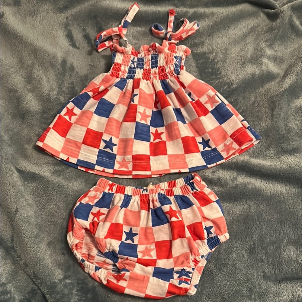 SIIX from Spearmint Love Patriotic Star Print Baby Dress Set 0-3 Months
